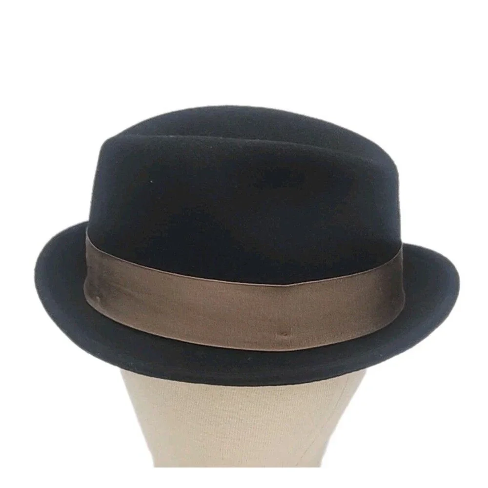 Goorin Bros Fedora Hat 100% Wool Black Brown Ribbon Band Men Sz Large USA Made